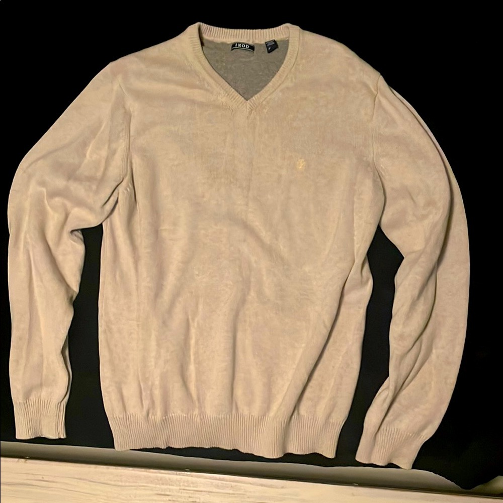 Izod Cream V-Neck Sweater Timeless Elegance